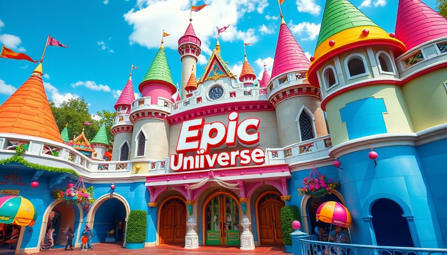 Epic Universe team previews Logo over colorful theme park section