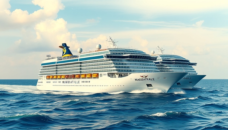 Margaritaville cruise ship on tranquil sea under blue sky.