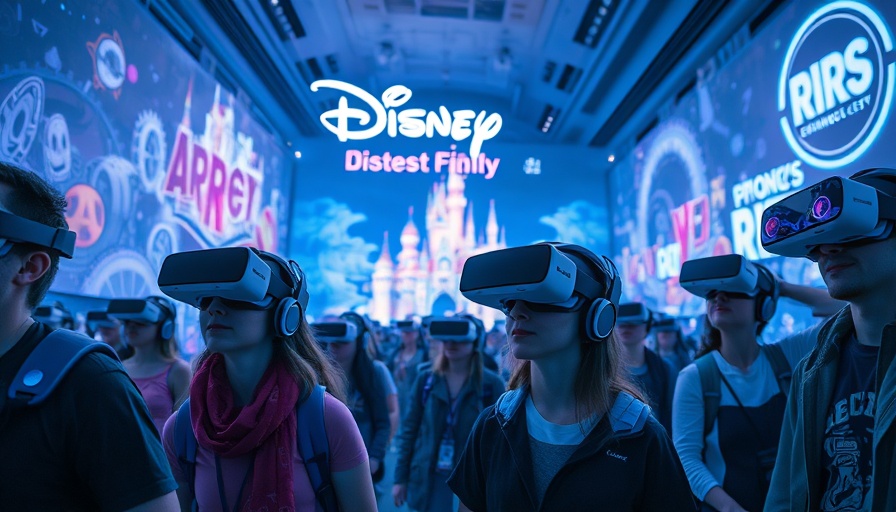 Futuristic Disney high-tech attractions scene with VR elements.