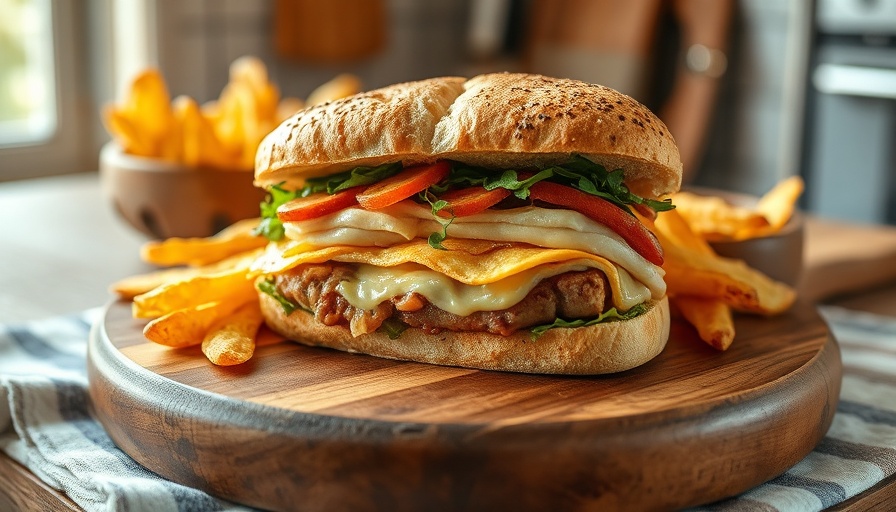 Masters Tournament snacks: sandwich with chips on a wooden board.