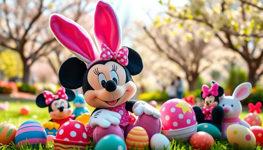 Colorful Disney Easter basket ideas with plush toys in a park.