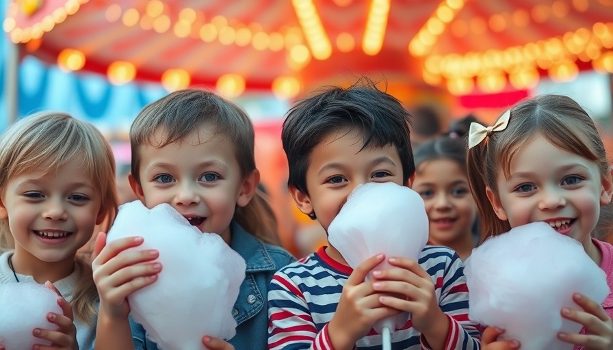 Children enjoying cotton candy at Ramadan festival in America.