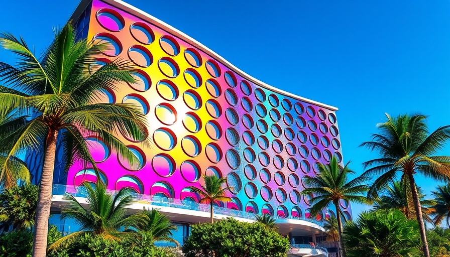 Universal Terra Luna Resort Orlando with colorful facade and palm trees.