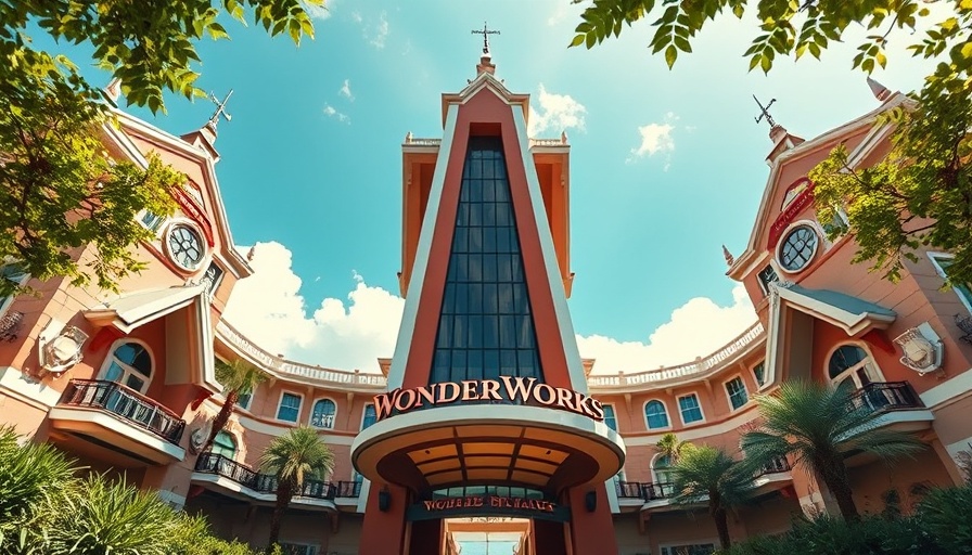 WonderWorks Orlando building entrance with upside-down architecture, vibrant scene.