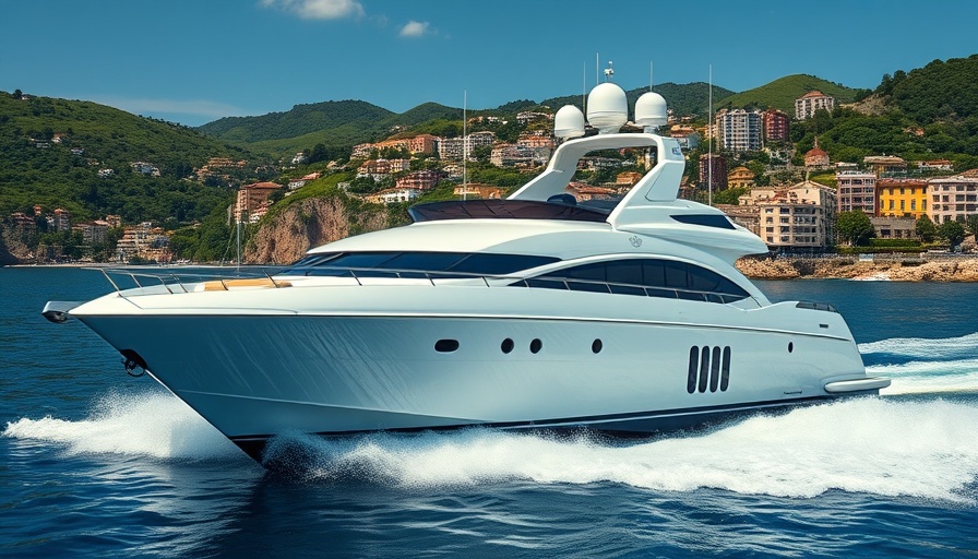 Majestic luxury yacht against a scenic coastal backdrop.