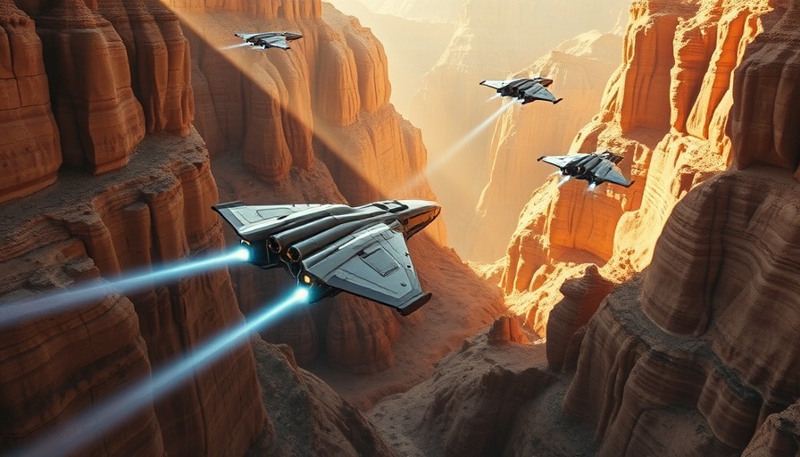 Futuristic scene of spacecrafts in a desert canyon for Disney VIP tours Orlando.