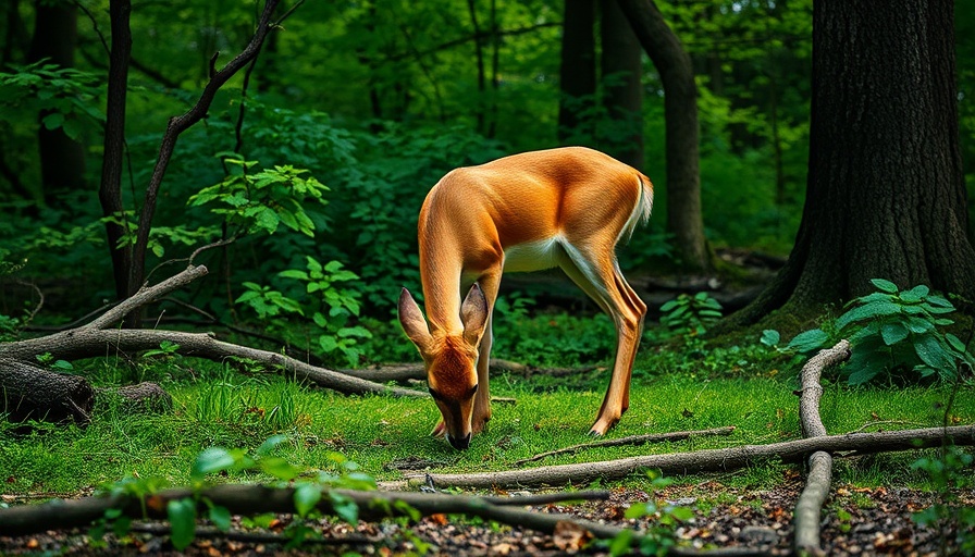 Deer grazing in lush forest, best hiking trails near Orlando.