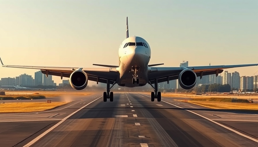 Airplane takeoff in cityscape, clear sky, Cheap Travel Deals Websites.