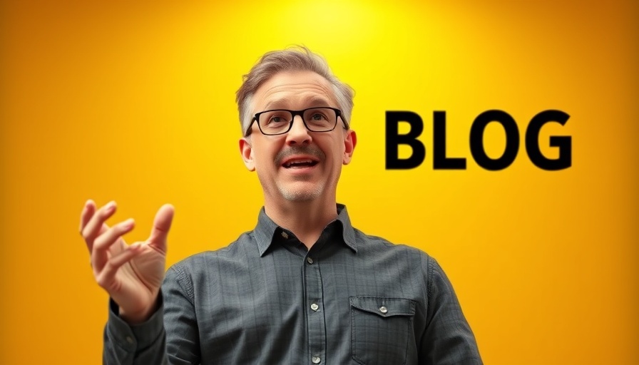 Friendly middle-aged man speaking publicly with enthusiasm, good boss qualities.