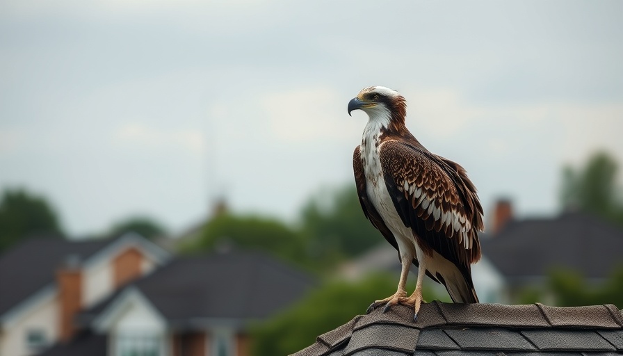 Osprey observing from rooftop, highlighting wildlife in Florida.