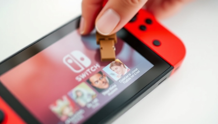 Red Nintendo Switch cartridges being inserted into console, close-up.