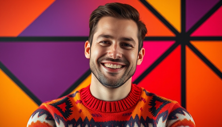 Portrait of a smiling man against a colorful geometric background, latest AI news 2025.