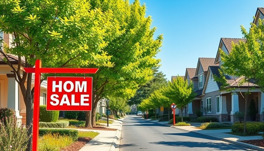 Red for sale sign on suburban street emphasizes housing market slowdown 2025.