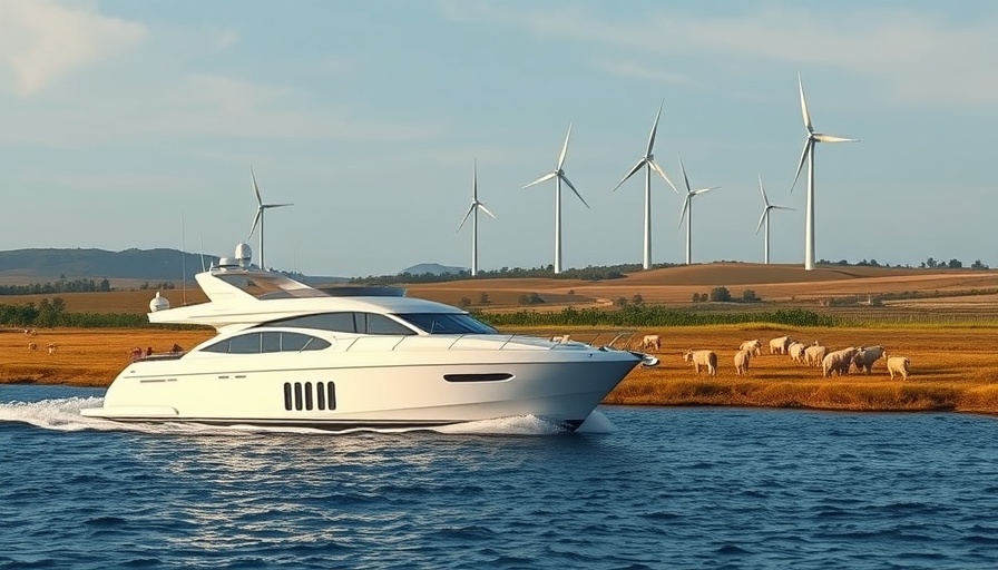 Heesen Yachts luxury vessel passing by sheep and wind turbines.