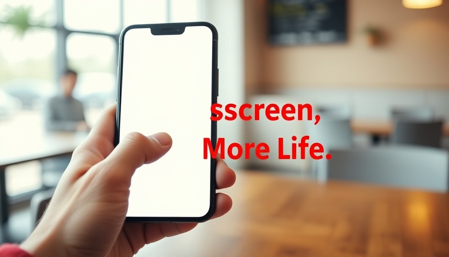 Minimalistic phone usage concept with 'Less Screen. More Life.' message.