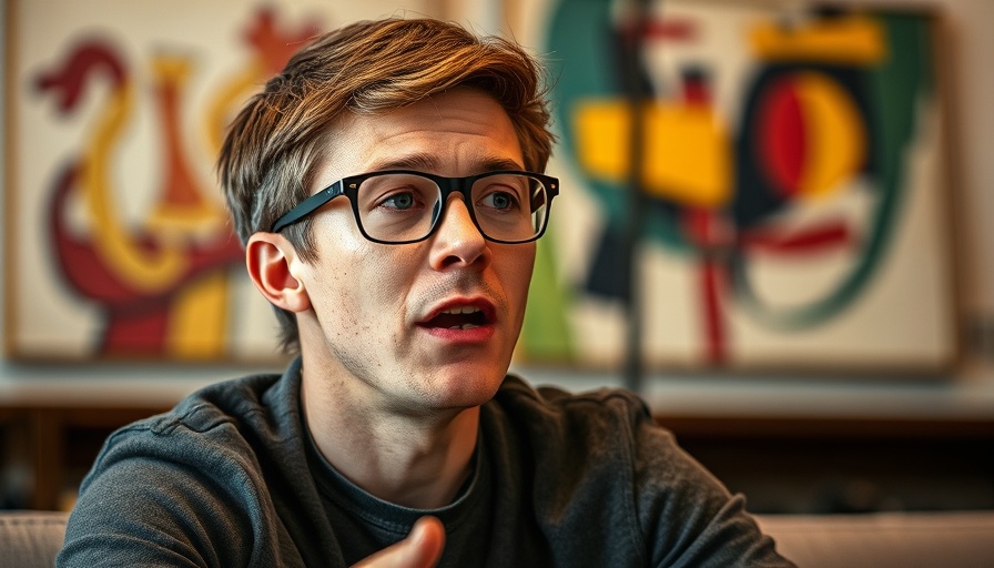 Young man speaking animatedly about AI agents for passive income.