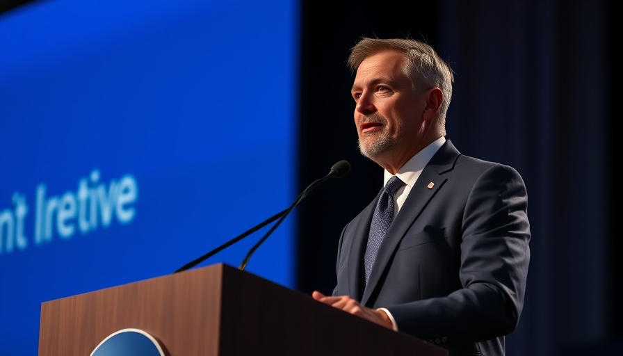 Distinguished man giving a speech on stage at an event.