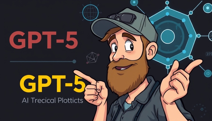 Illustration of a man with AI elements, text on GPT-5 for business transformation.