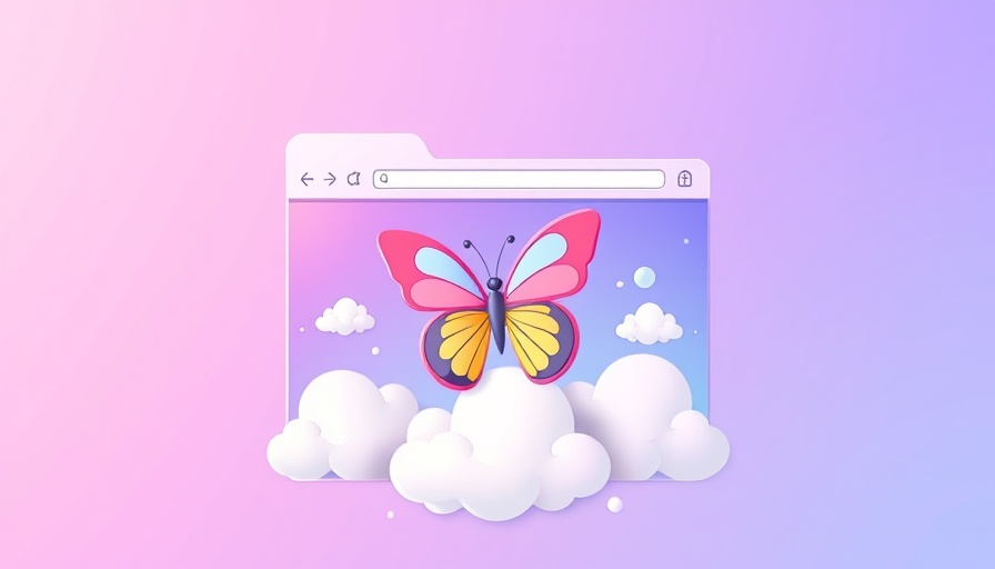 Whimsical browser window illustrating what is a favicon with clouds and butterfly