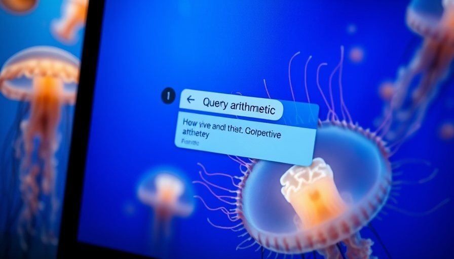 Chat interface screen showing 2+2 computation overlaid on jellyfish background.