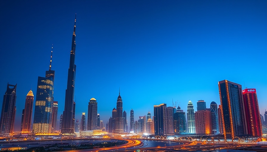 Dubai skyline at dusk showcasing architectural marvels and real estate.