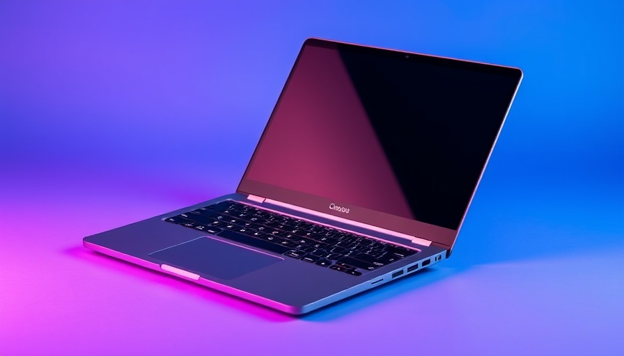 Sleek touchscreen Chromebook for entrepreneurs on vibrant gradient.