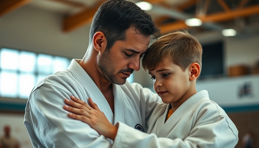 Emotional intelligence portrayed as adult comforts boy in sports setting.