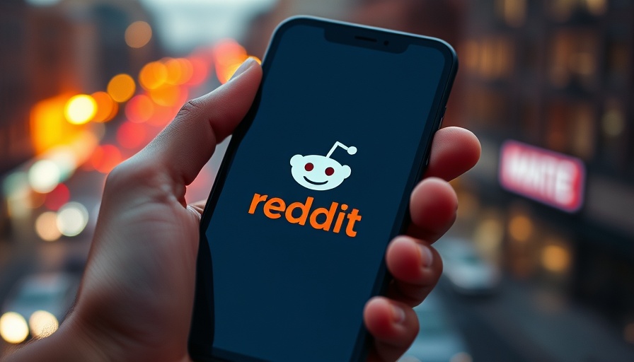 Smartphone displaying Reddit logo, city bokeh background, Reddit block Internet Archive.