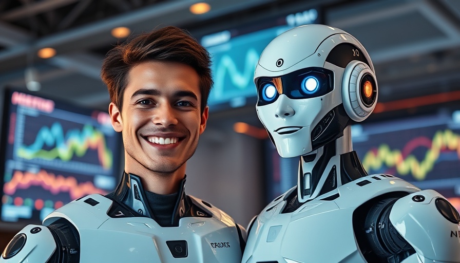 Digital mentorship: man with robot in tech office.