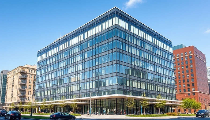 Northwest Healthcare Properties REIT modern glass building in urban setting.