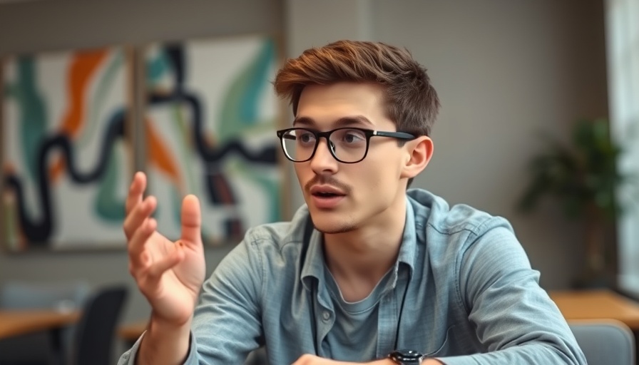 Focused young man discussing AI and data privacy indoors.