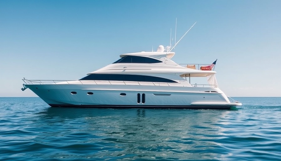 Hatteras 63 Motor Yacht anchored under a clear sky.