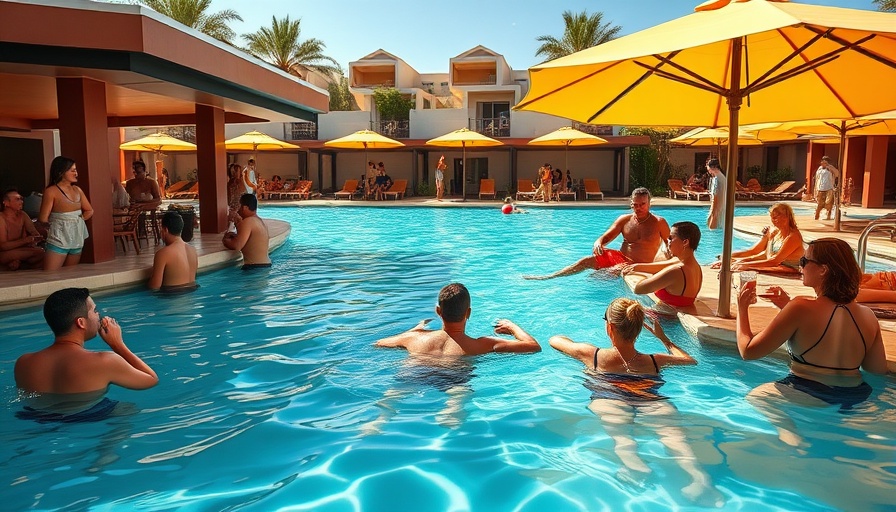 Vibrant adults-only swim-up bar at Carowinds, sunny day