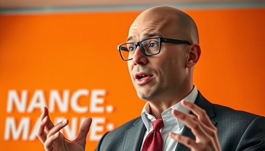 Distinguished speaker in front of orange background, 'Moving without traveling'