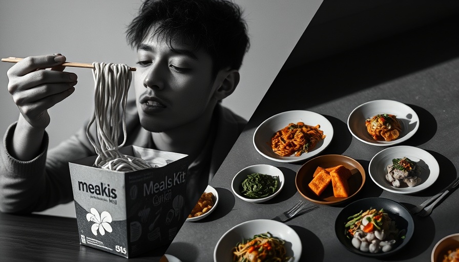 Artistic collage of meal kit and food elements illustrating how meal kit menus are made.