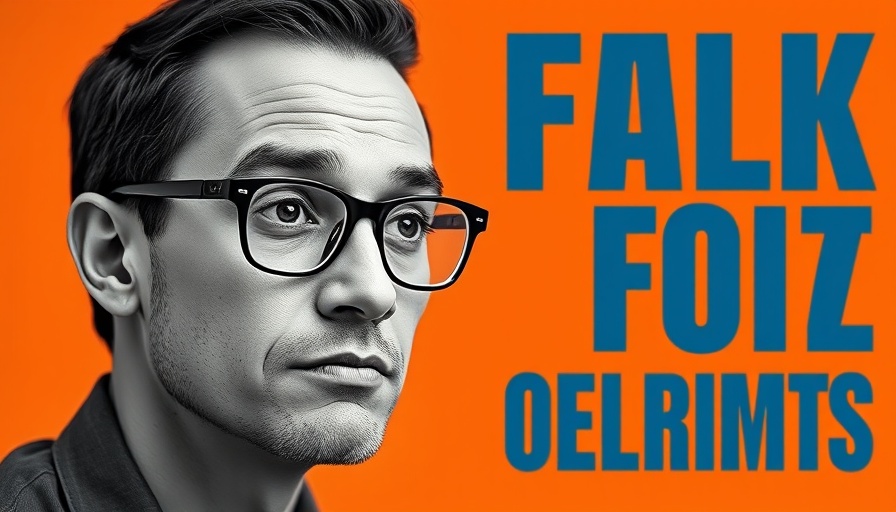 Thoughtful expression man in glasses on bright orange background with text.