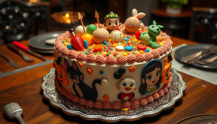 Character-themed cake with colorful sprinkles at an Orlando cafe.
