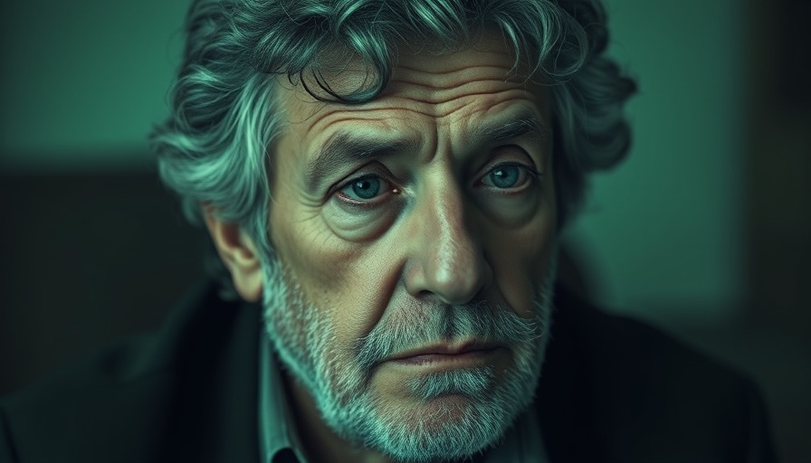 Contemplative elderly man with curly hair in a green-tinted portrait, AI automation for entrepreneurs.