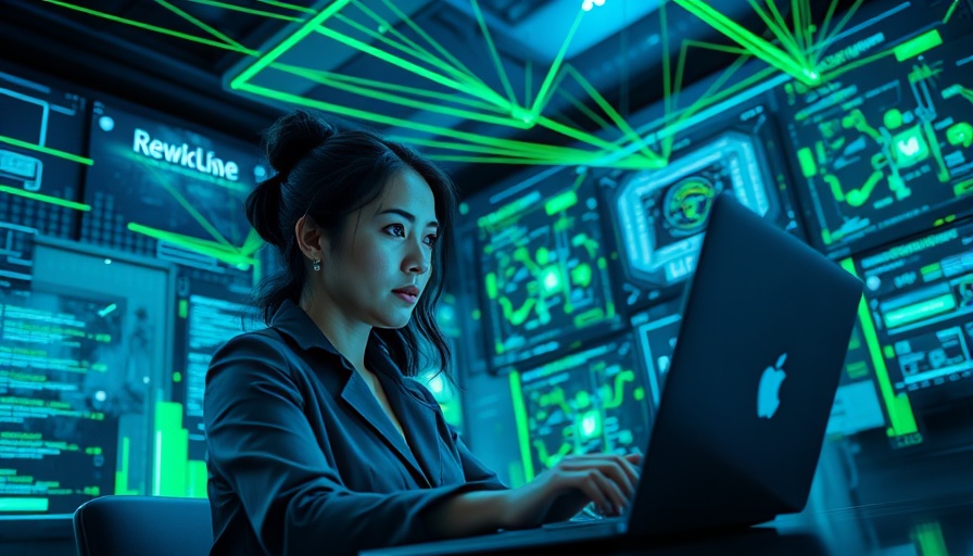 Futuristic AI automation scene with woman and holographic screens.