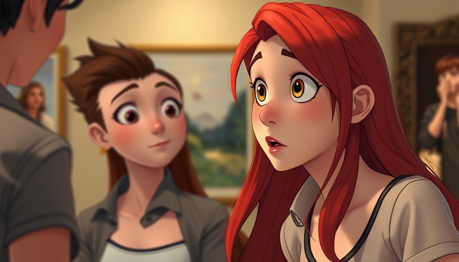 Animated character and young man discussing AI video tools.