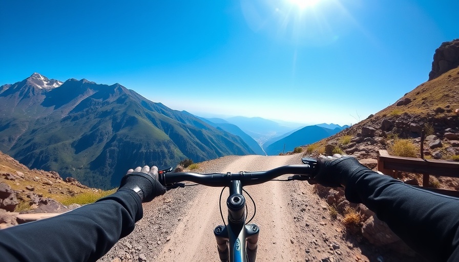 Cyclist biking on a mountain path, DeepMind Genie 3 AI.