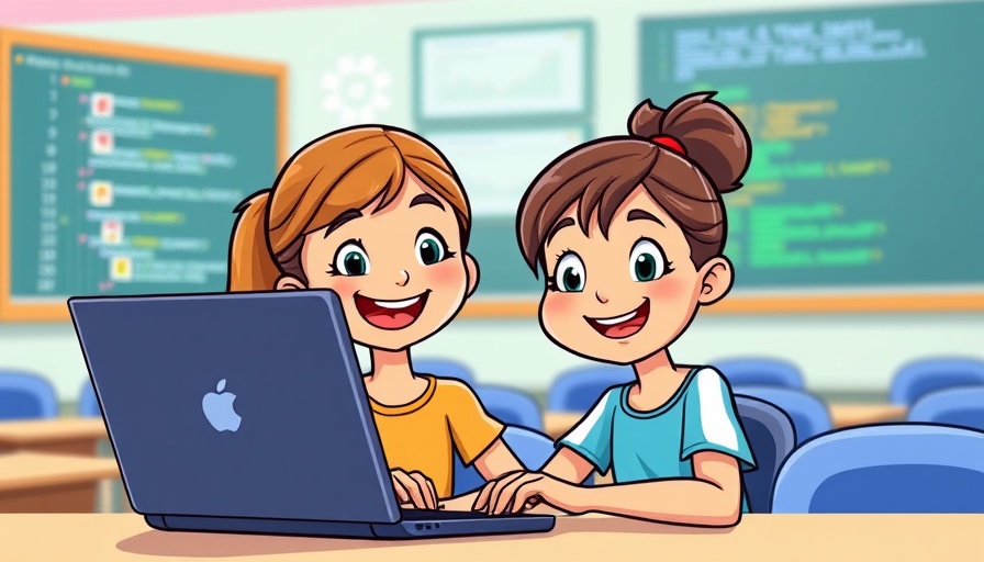 Illustration of a student coding on a laptop in a bright, educational setting; should high school students learn to code?
