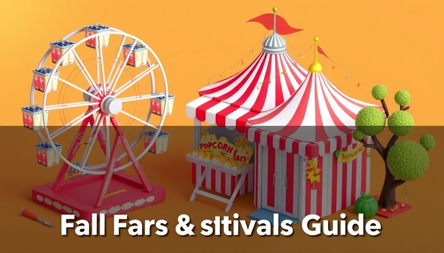 Whimsical 3D fall festival scene with ferris wheel and tent.