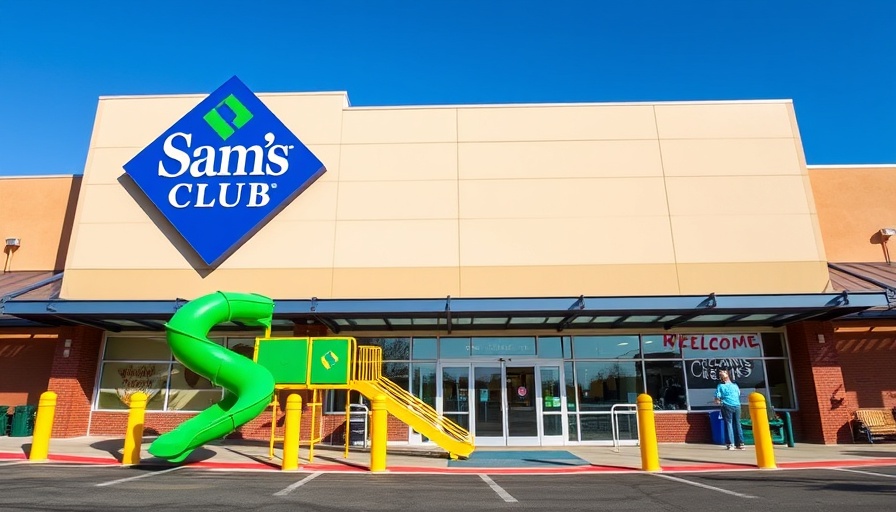 Sam's Club storefront with playground and entrance in the foreground.