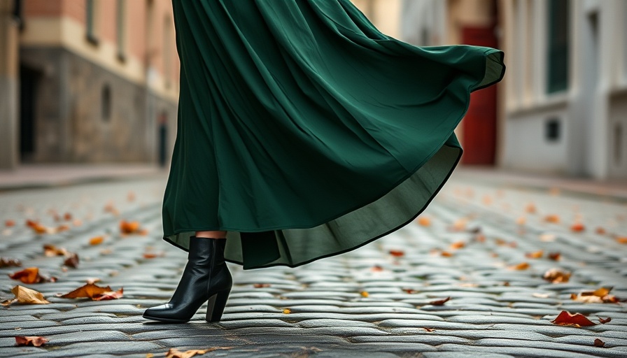 Chic fall shoe trends with woman in green dress on cobblestones.
