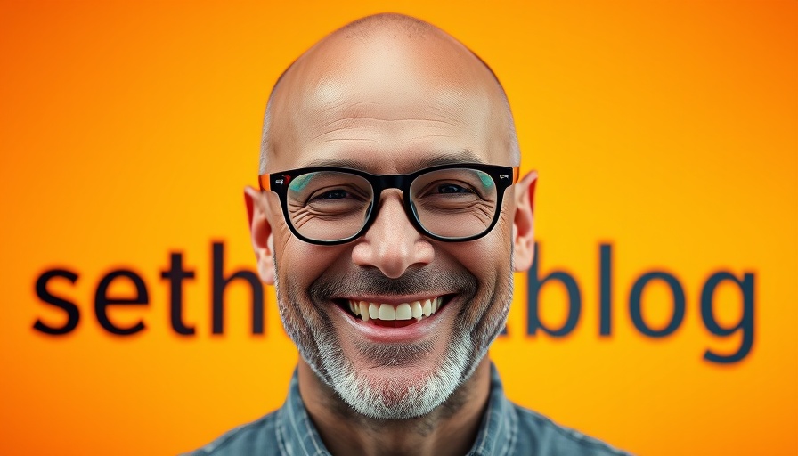 Smiling bald man with glasses on vibrant orange background with 'seths.blog' text, Making an Impact in Entrepreneurship.