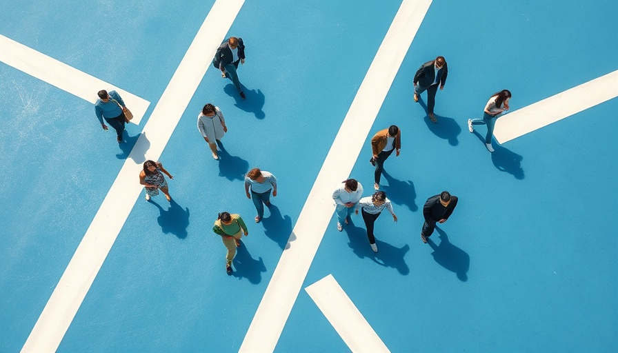 Aerial view of people on abstract paths, depicting career choices.