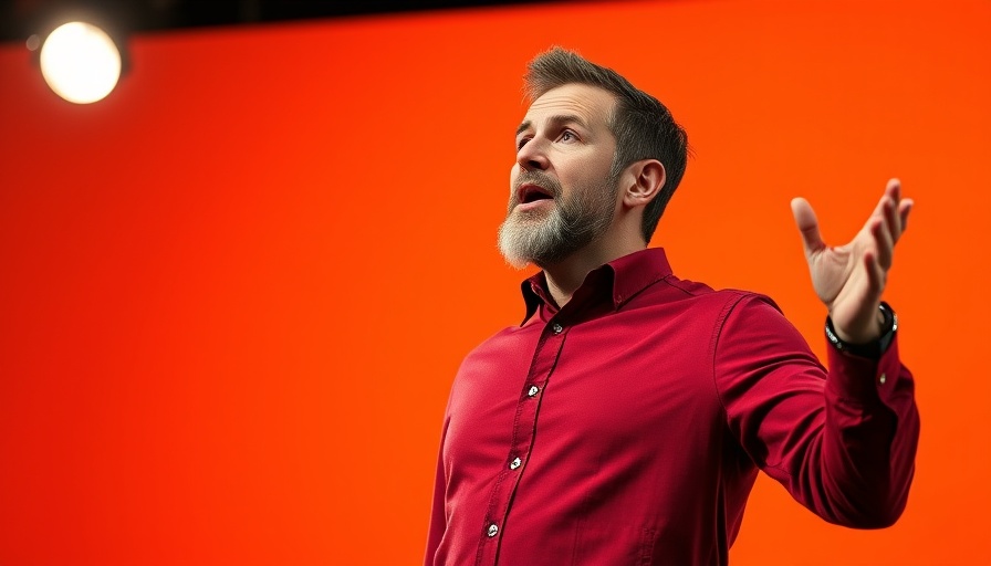 Intentional Posting for Entrepreneurs: dynamic speaker on orange background.