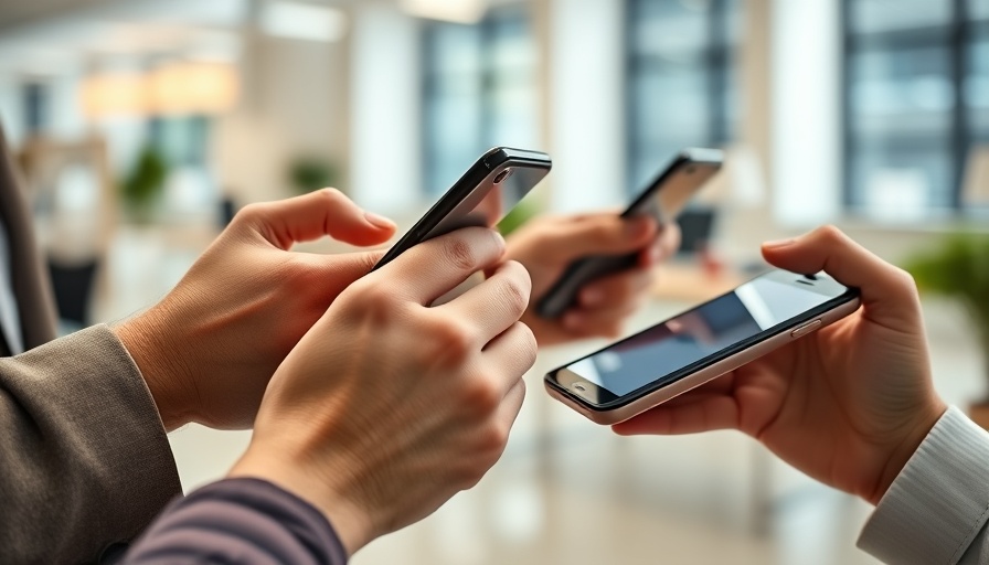 People using smartphones in an office, showcasing AI applications.