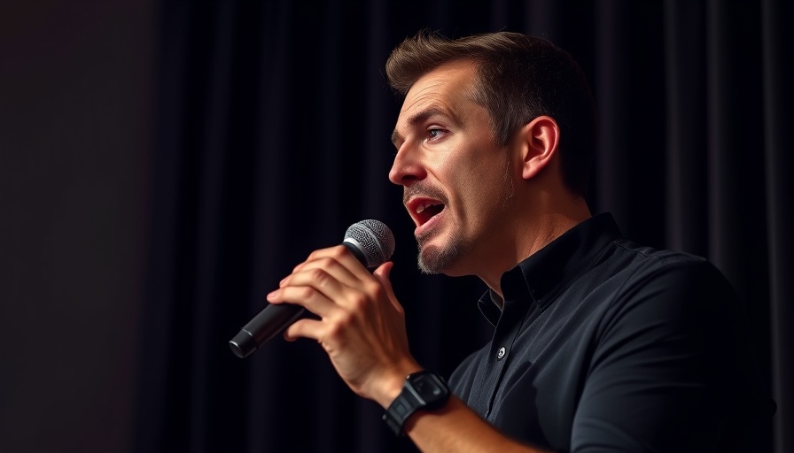 Man discussing Airbnb growth challenges on stage with a microphone.